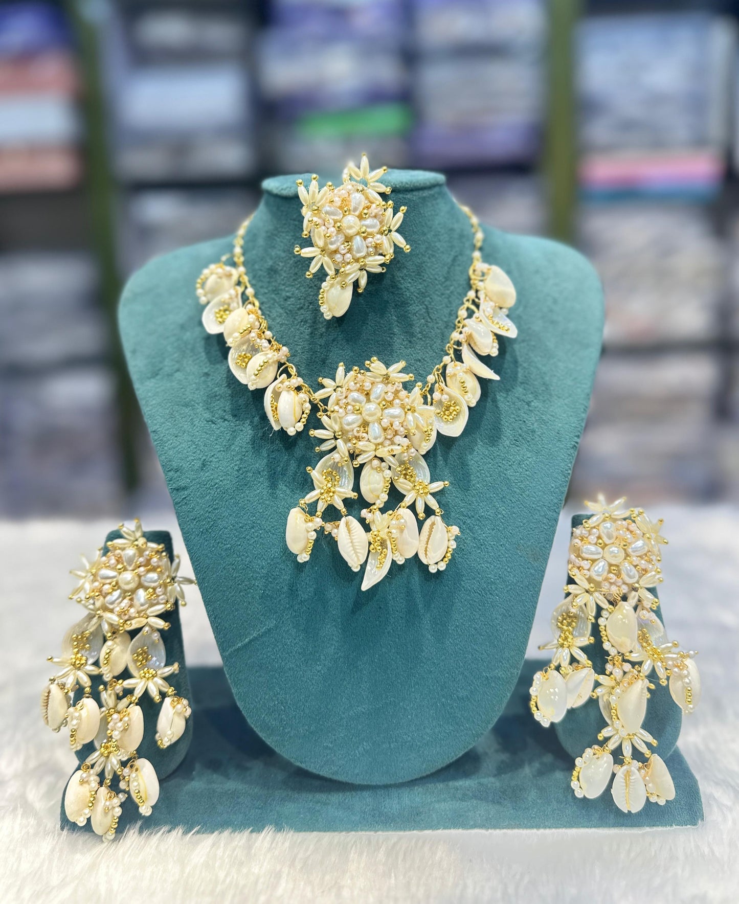 Ramya Haldi Mehendi Special Shell Jewellery Set