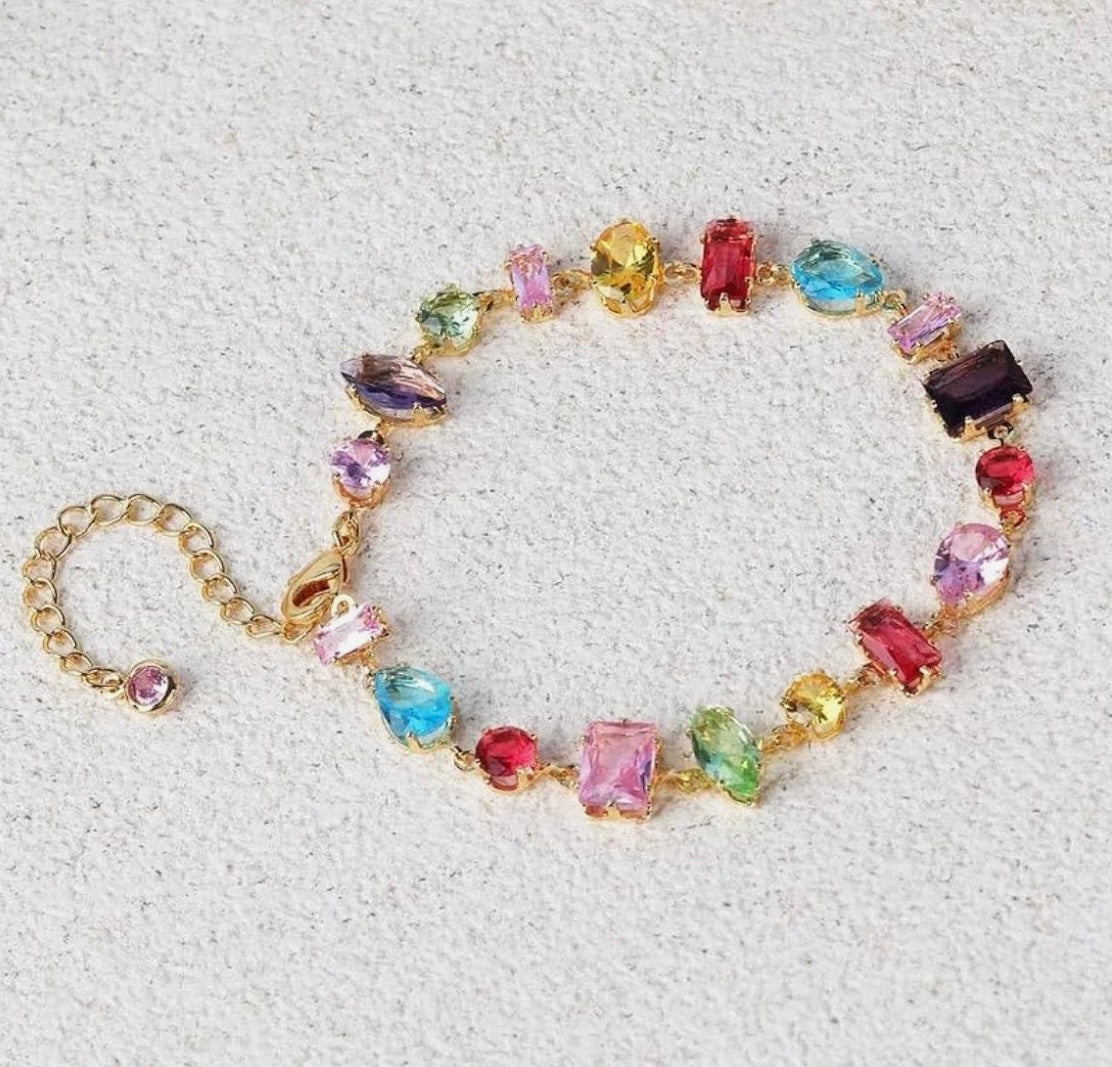 18K Gold Plated Multicolour Rhinestone Bracelet