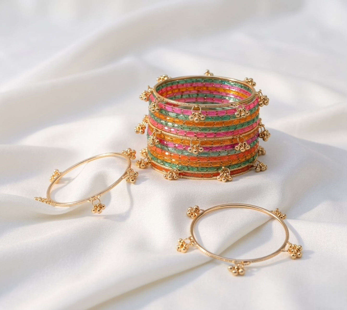 Kashmiri Multicolor Glass Bangles ( Set of 16 - 12 Multi, 4 Ghungaroo )