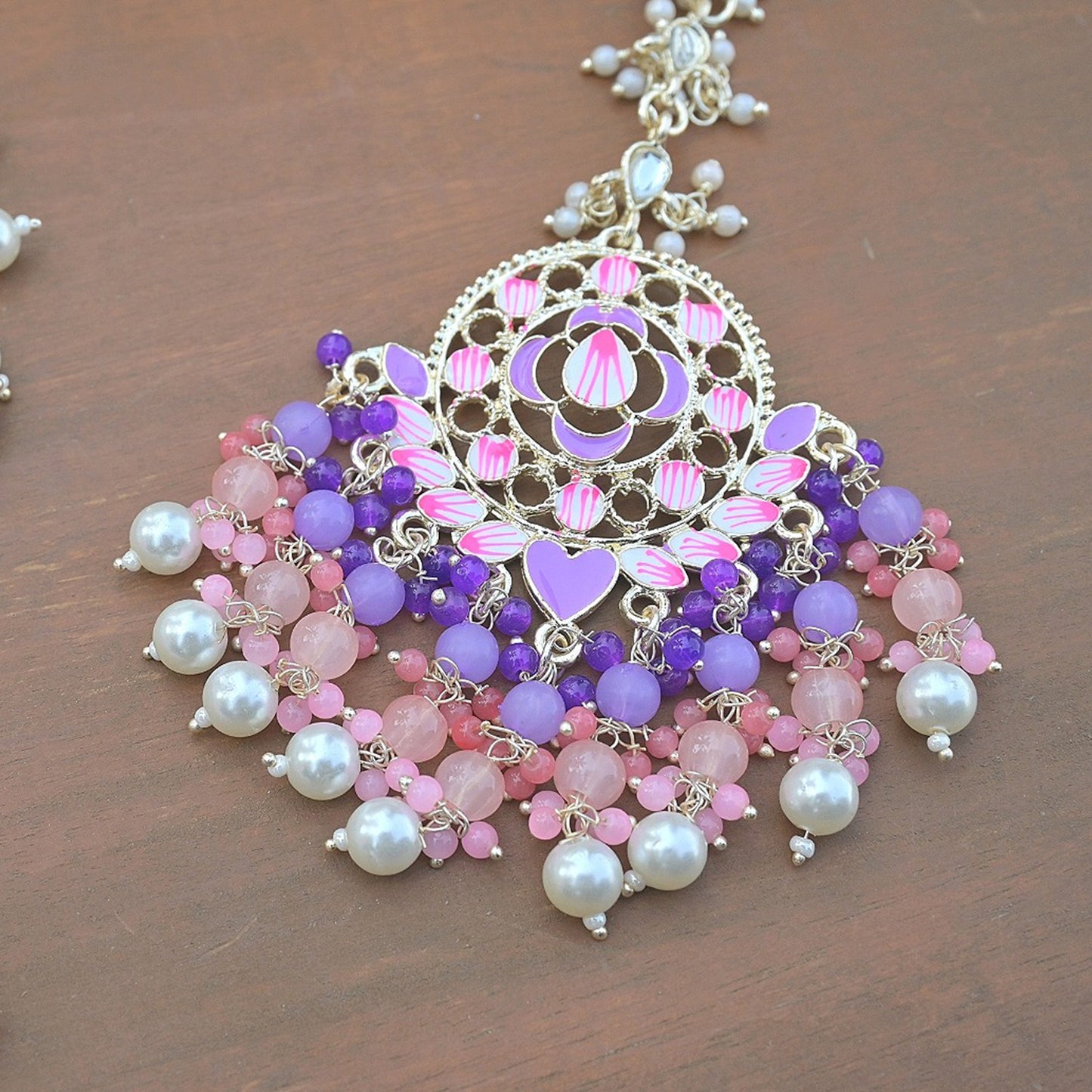 Meenawork Colorful Purple Pearl Earrings Tikka