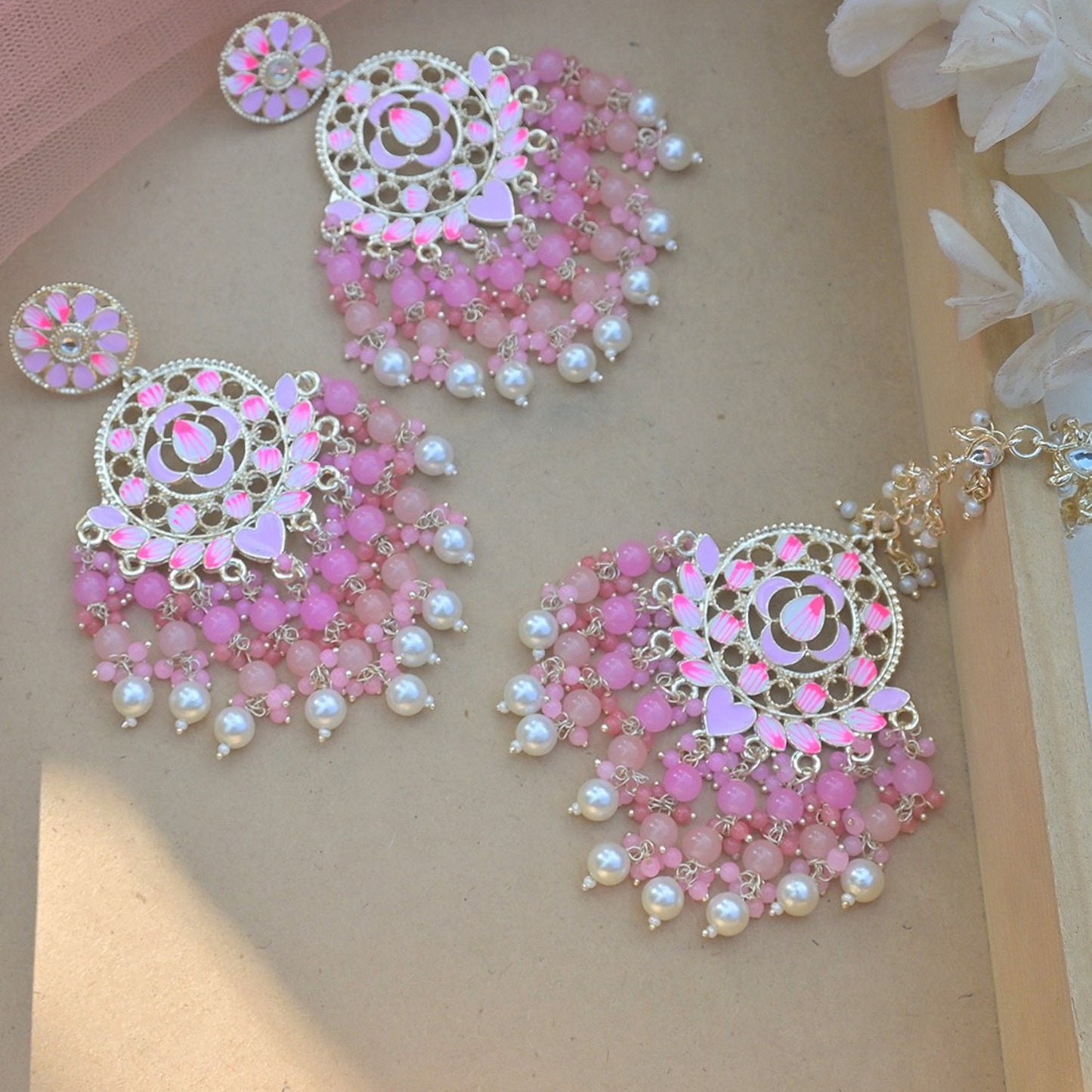 Meenawork Colorful Pearl Earrings Tikka