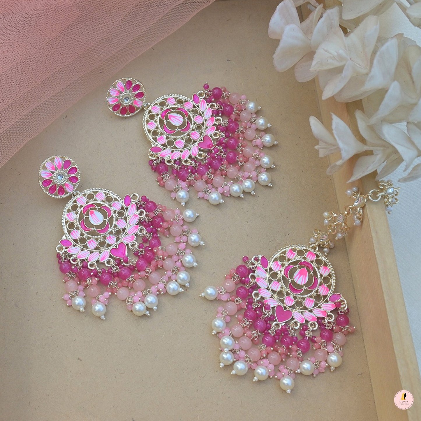 Meenawork Colorful Pearl Earrings Tikka