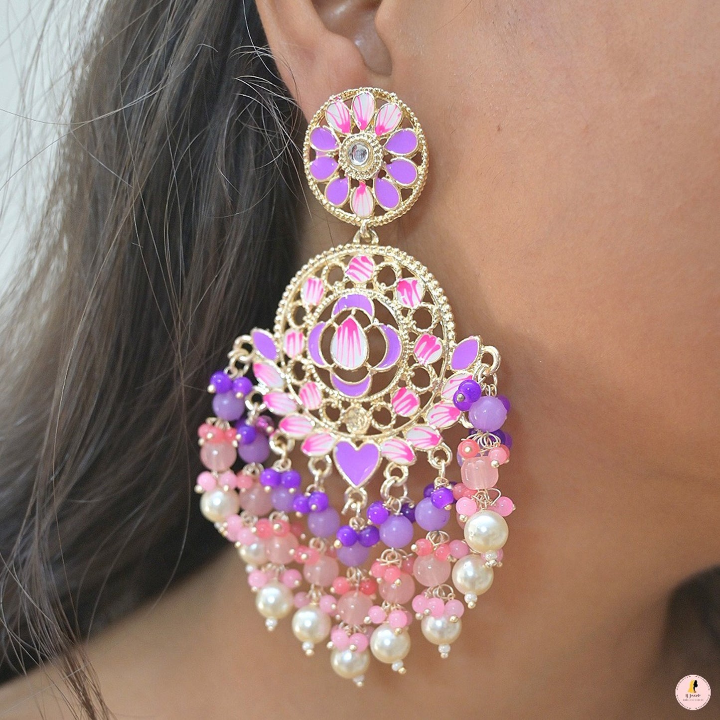 Meenawork Colorful Pearl Earrings Tikka