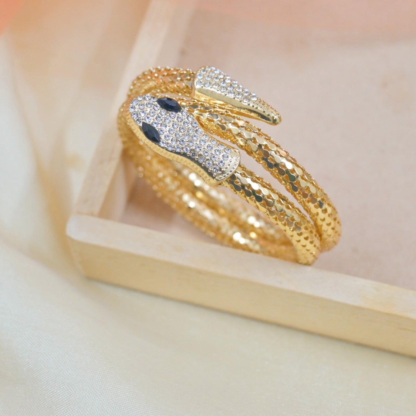 Diamond Studded Spiral Snake Bracelet