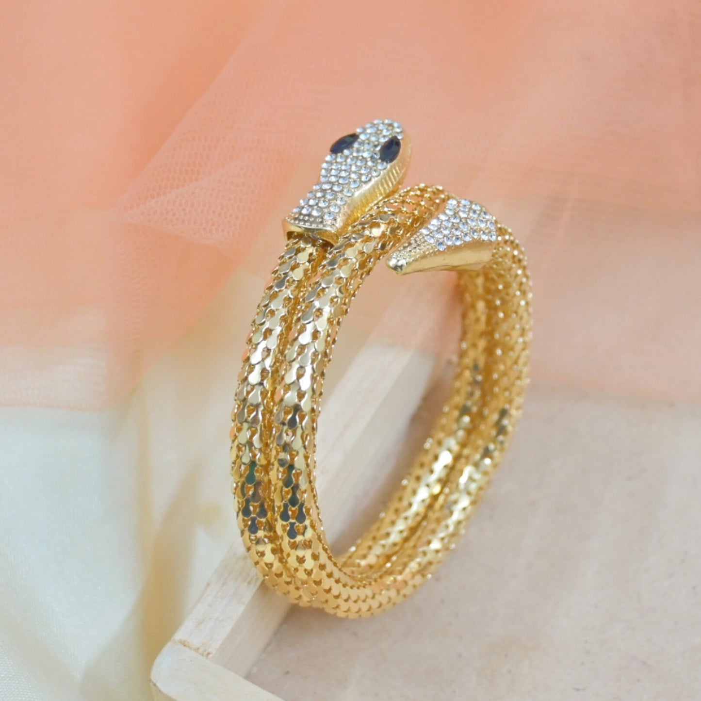 Diamond Studded Spiral Snake Bracelet