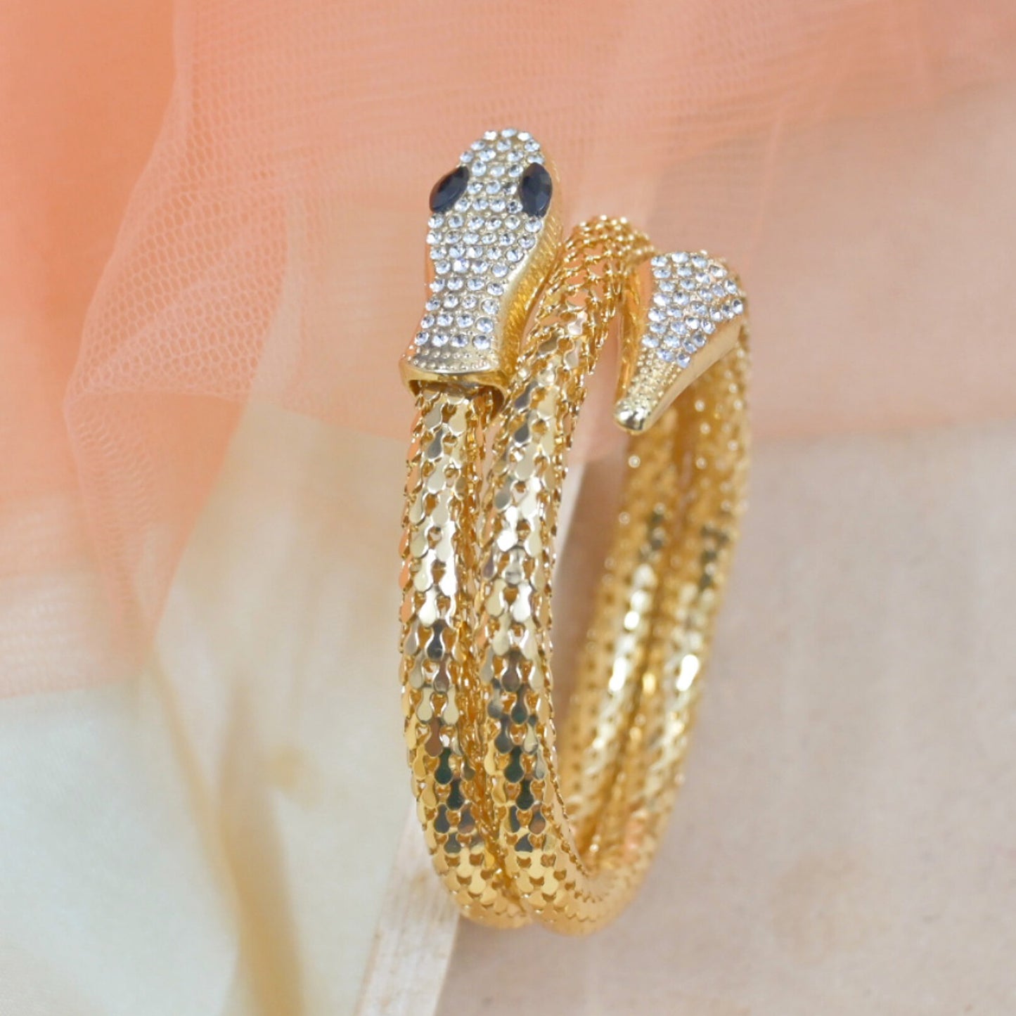 Diamond Studded Spiral Snake Bracelet