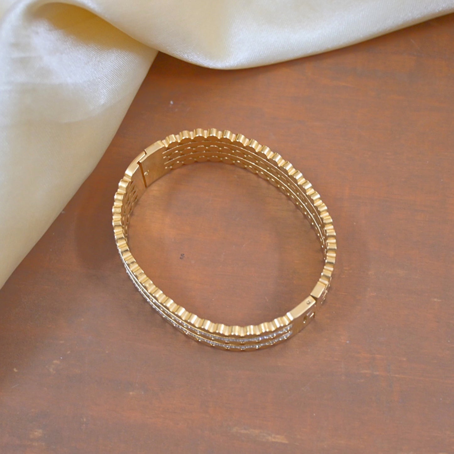 Stylish 18K Gold Plated Diamond Broad Bracelet
