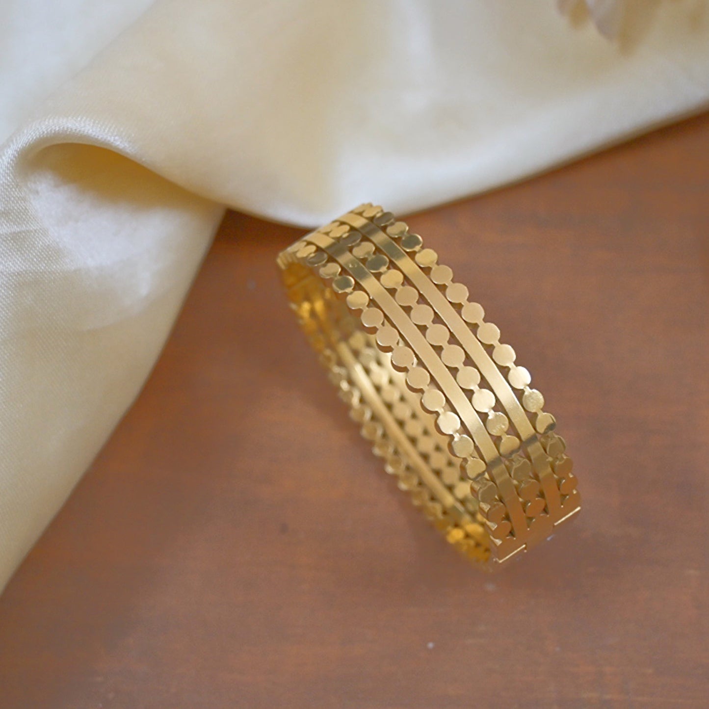 Stylish 18K Gold Plated Diamond Broad Bracelet