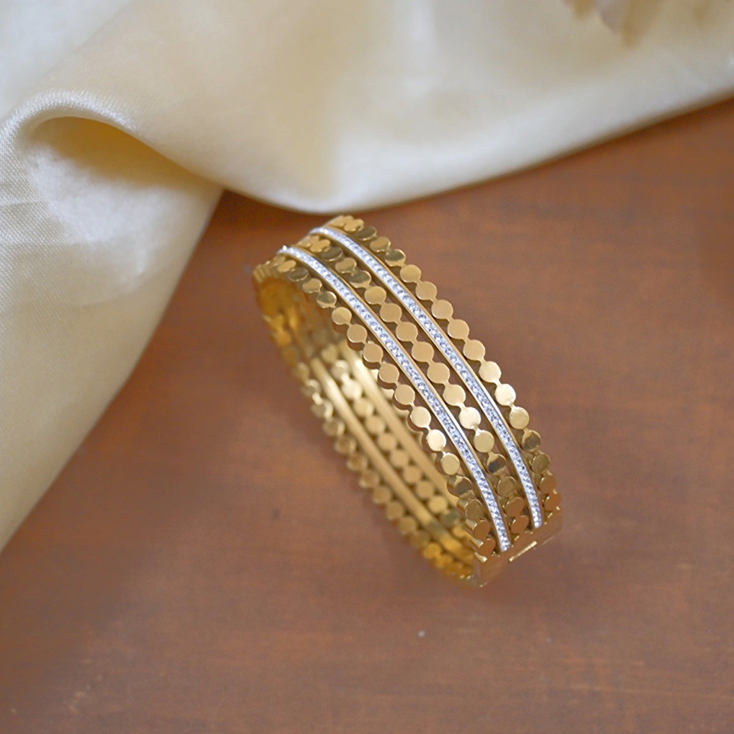 Stylish 18K Gold Plated Diamond Broad Bracelet