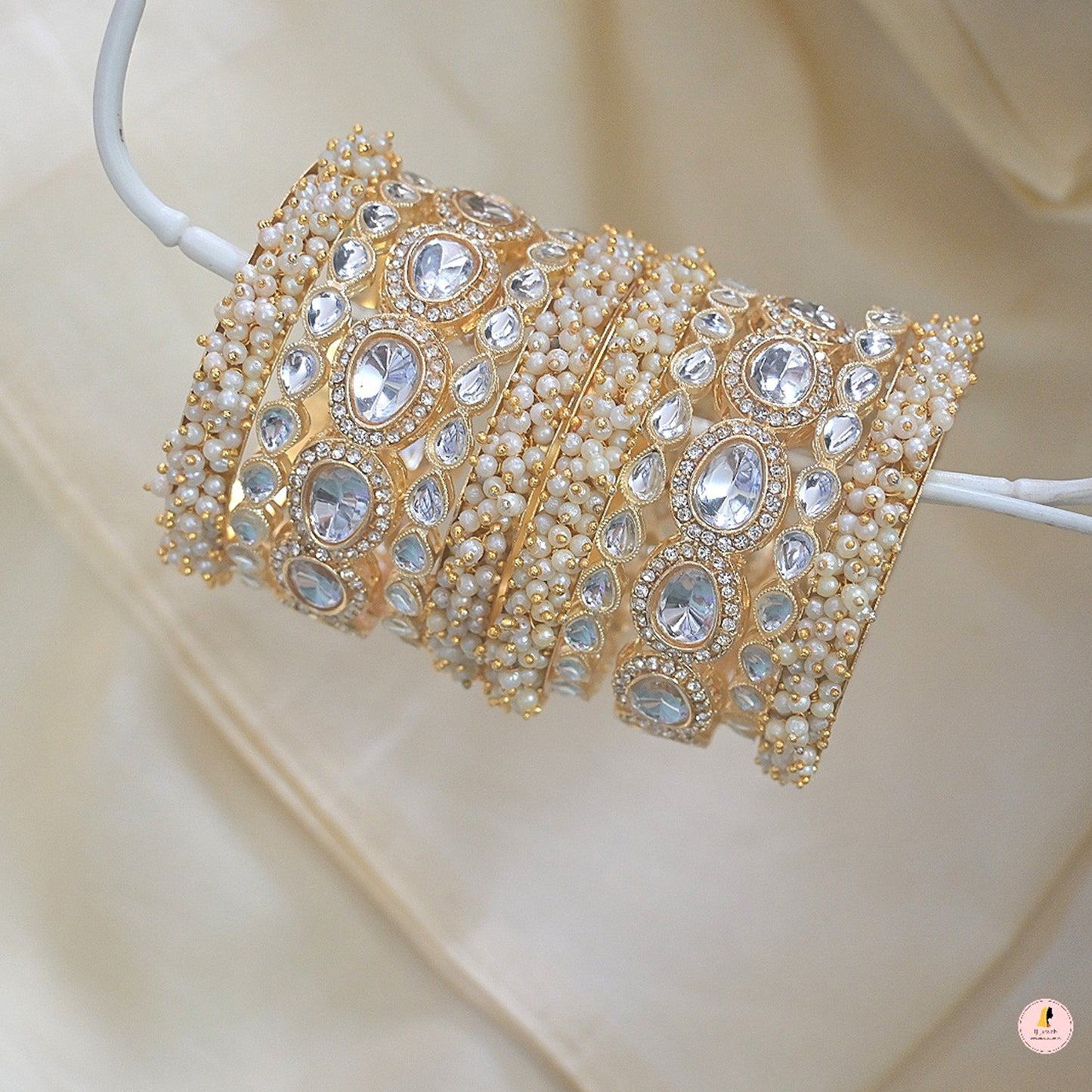 Stylish Polki Pearl Bangle Set