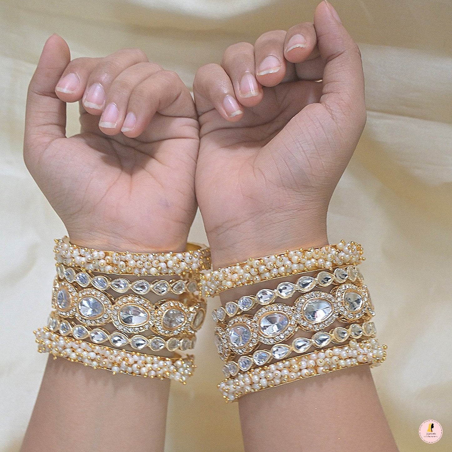 Stylish Polki Pearl Bangle Set