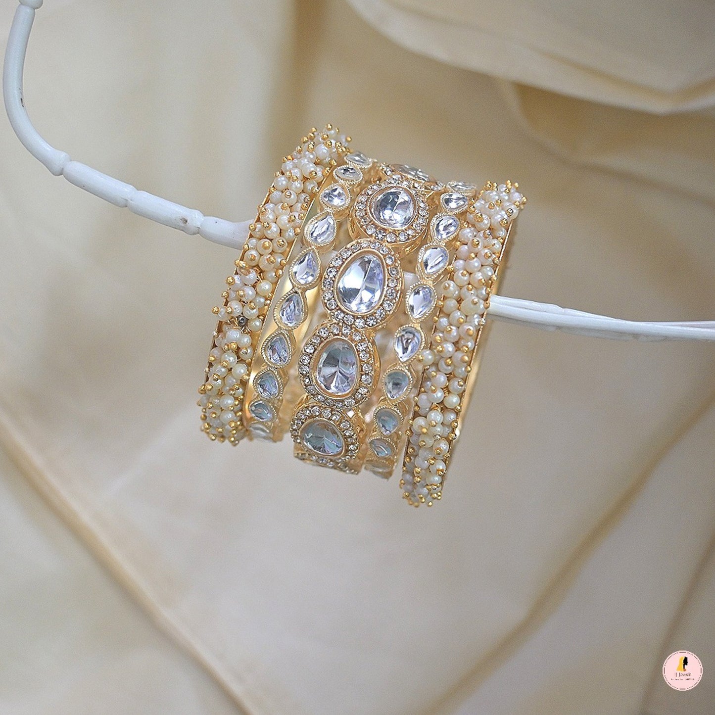 Stylish Polki Pearl Bangle Set