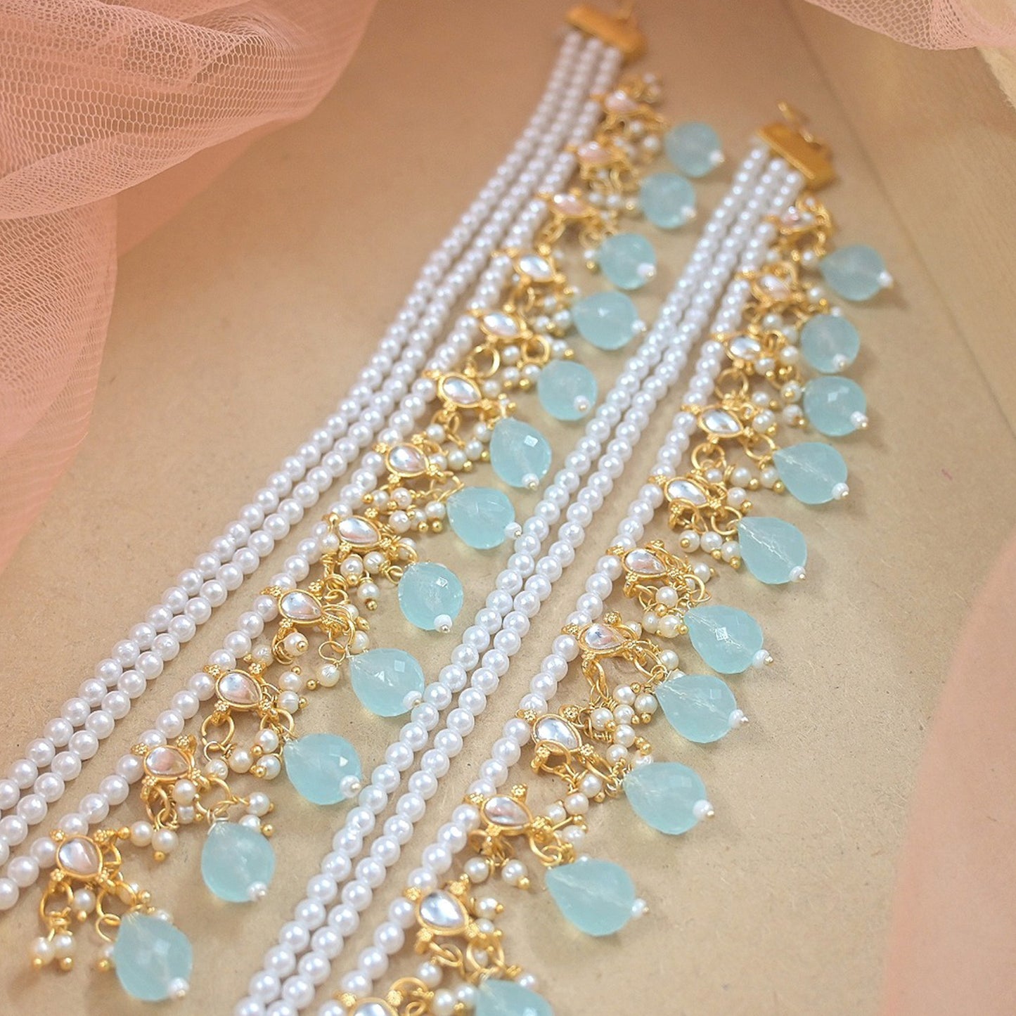 Stylish Pearl Payal - Sky Blue