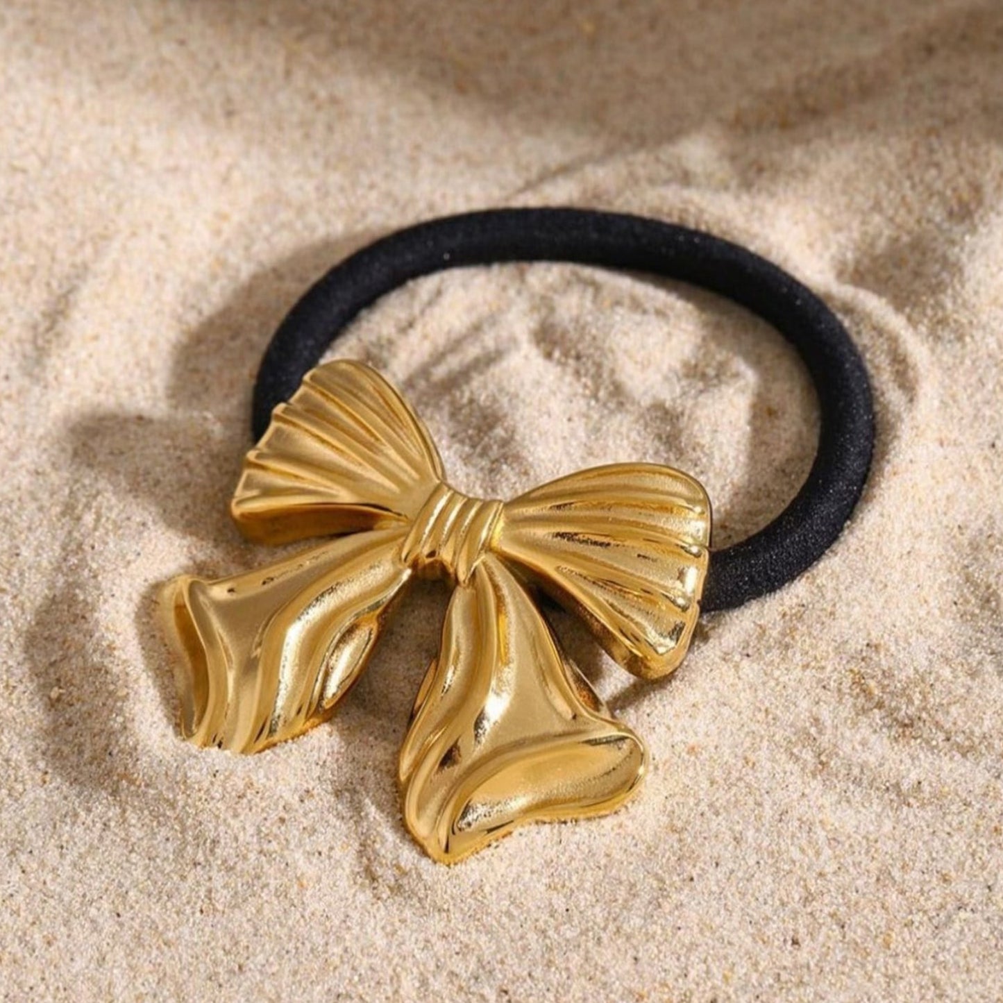 Golden Metallic Bow Hair Tie for Her