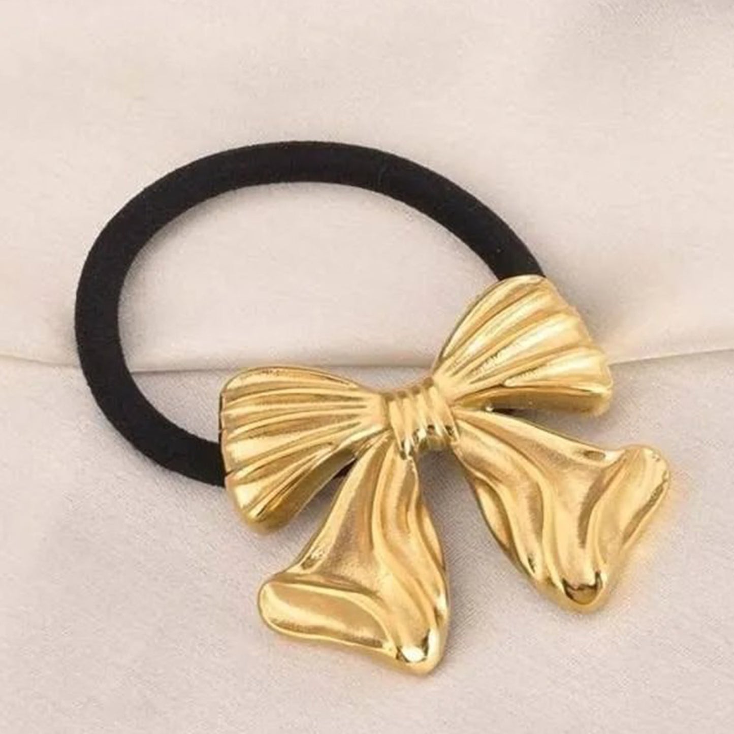 Golden Metallic Bow Hair Tie for Her