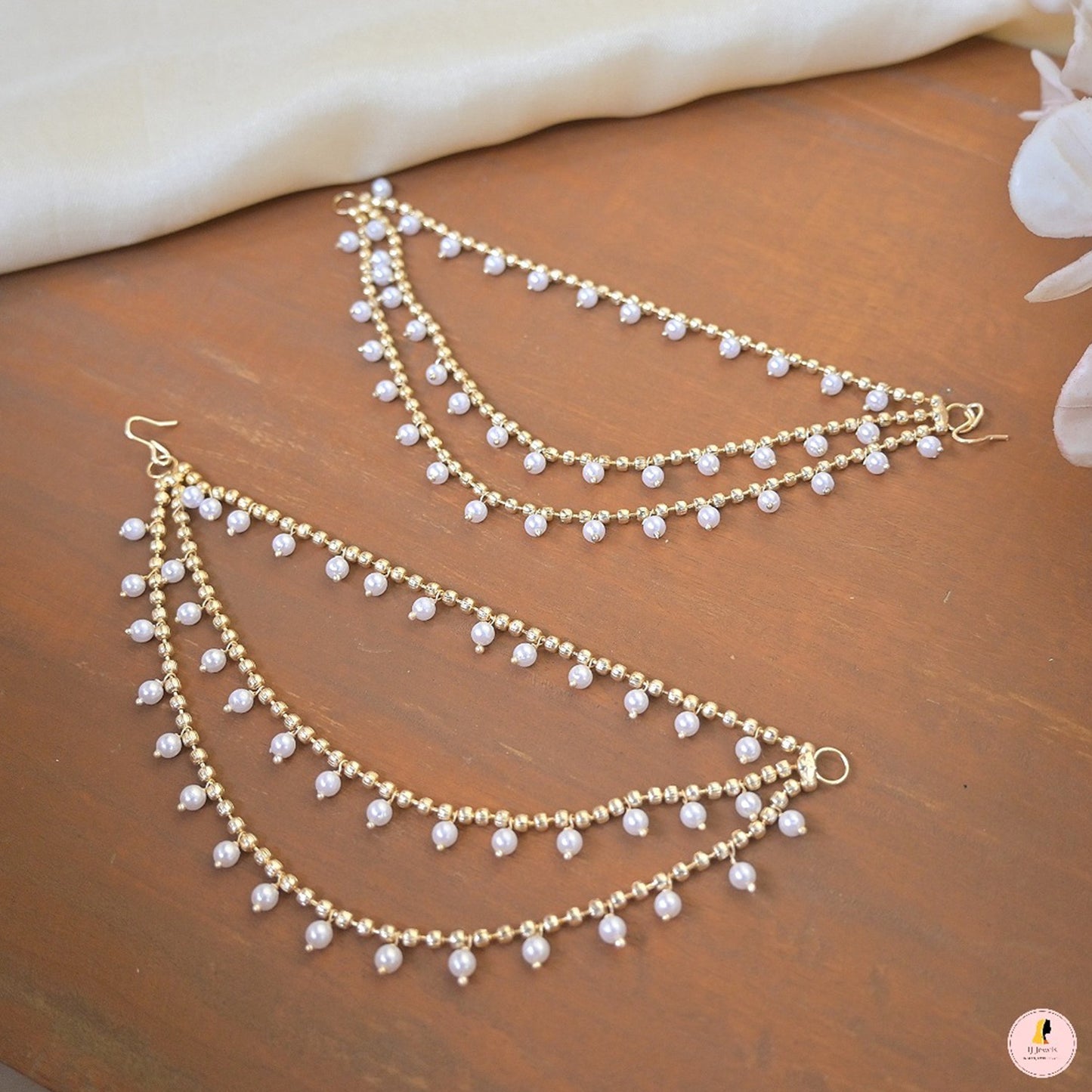 Light Gold Plated 3 Line Bahubali Earchain