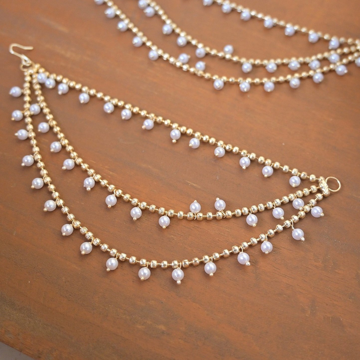 Light Gold Plated 3 Line Bahubali Earchain