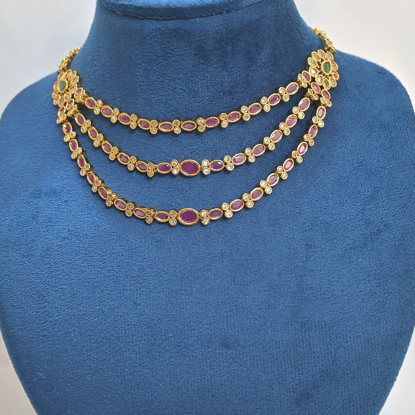Advika Kempu 3 Line Jewellery Set