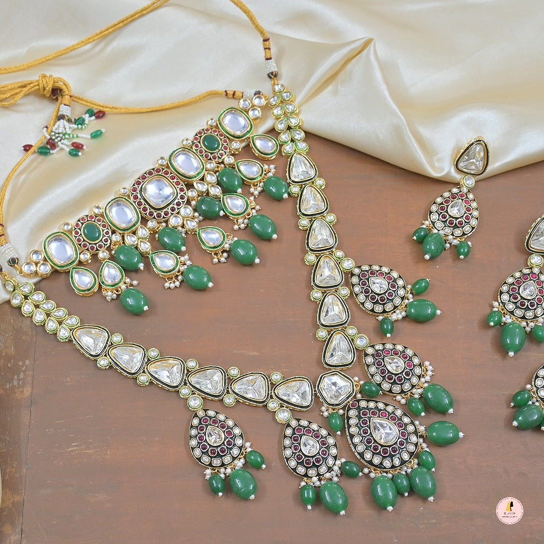 Saniya Polki Kundan Semi Bridal Emerald Set