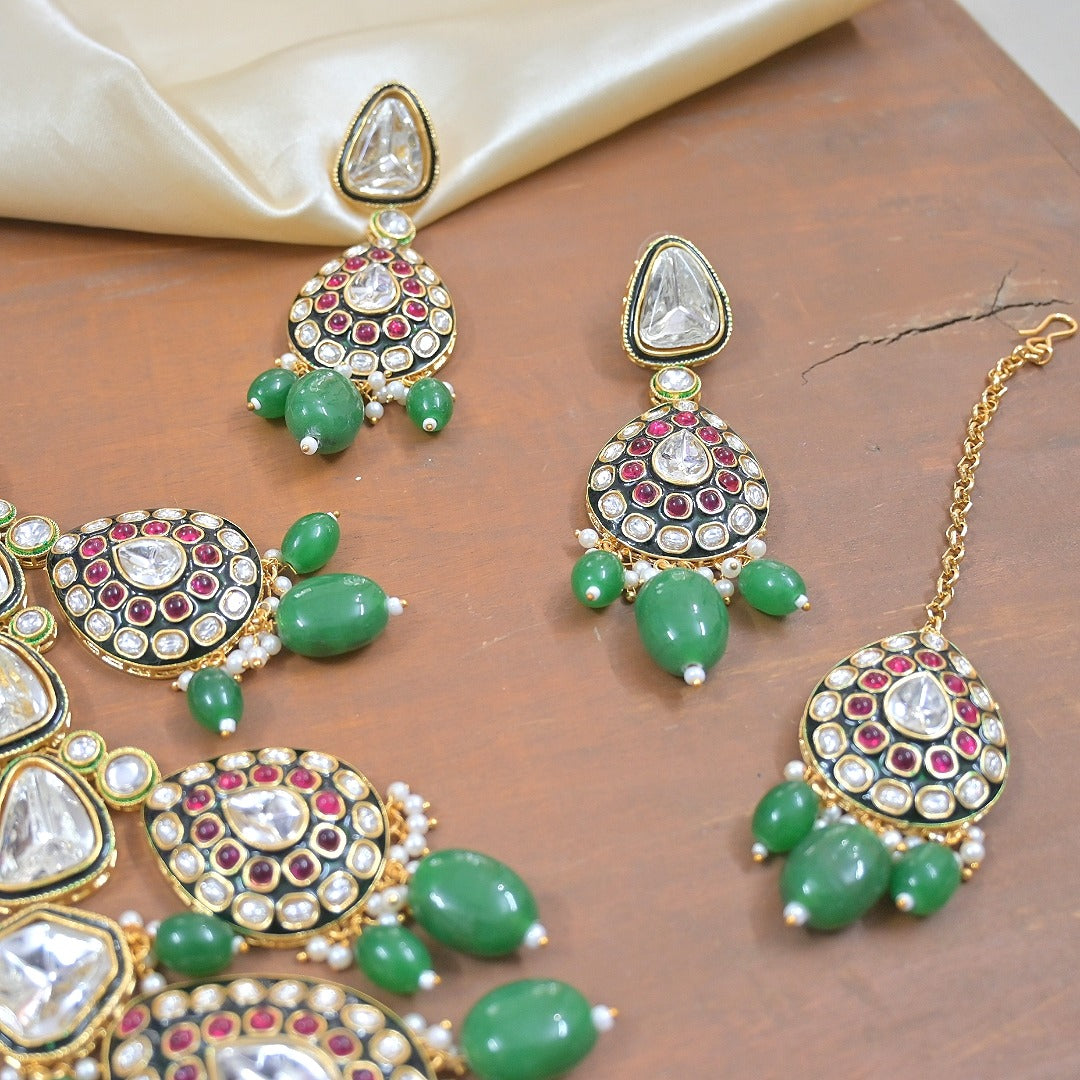 Saniya Polki Kundan Semi Bridal Emerald Set