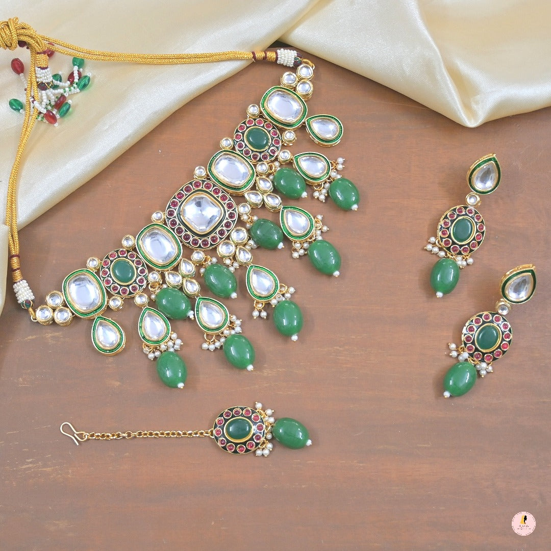 Saniya Polki Kundan Semi Bridal Emerald Set