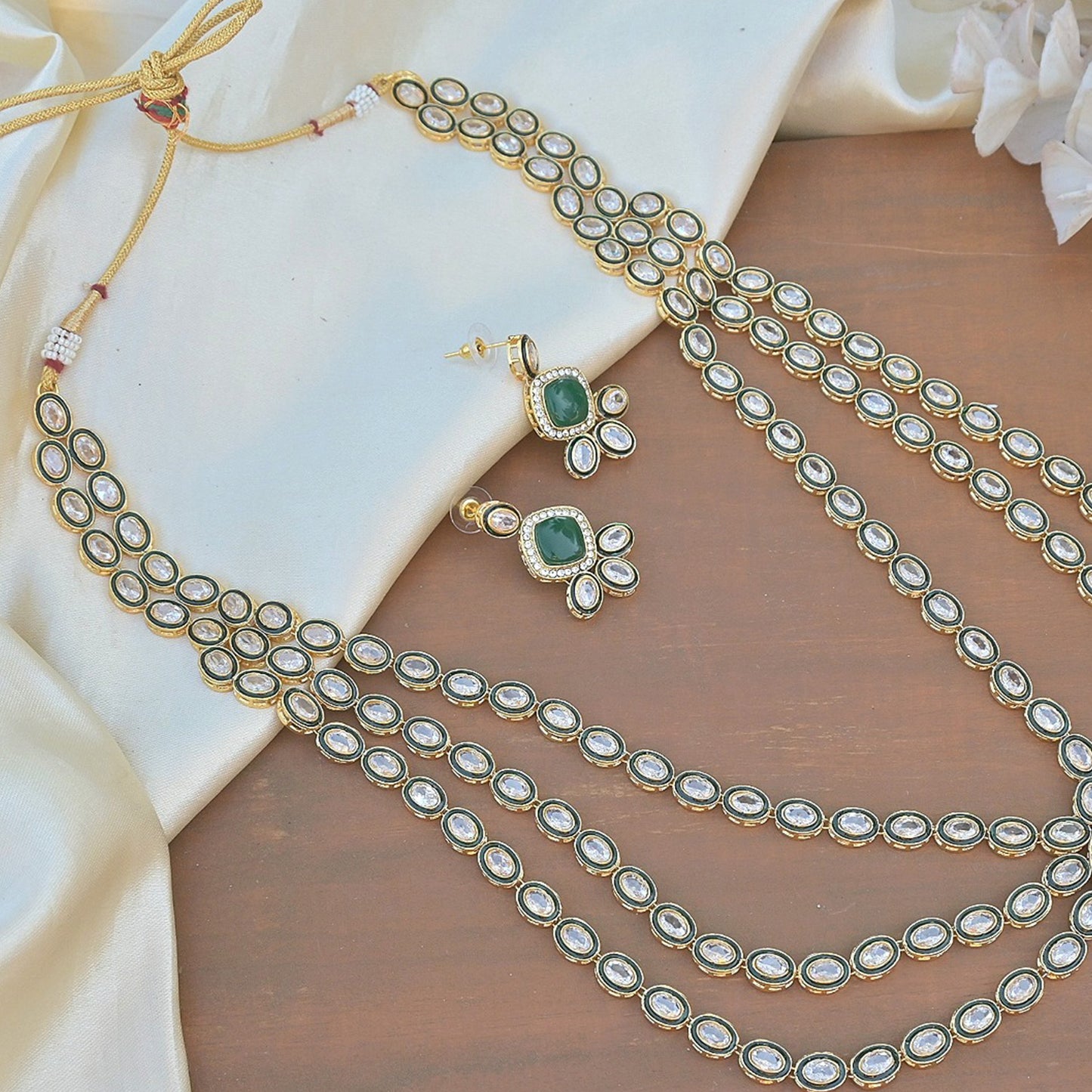 Reverse AD 3 Layered Long Mala Jewellery Set