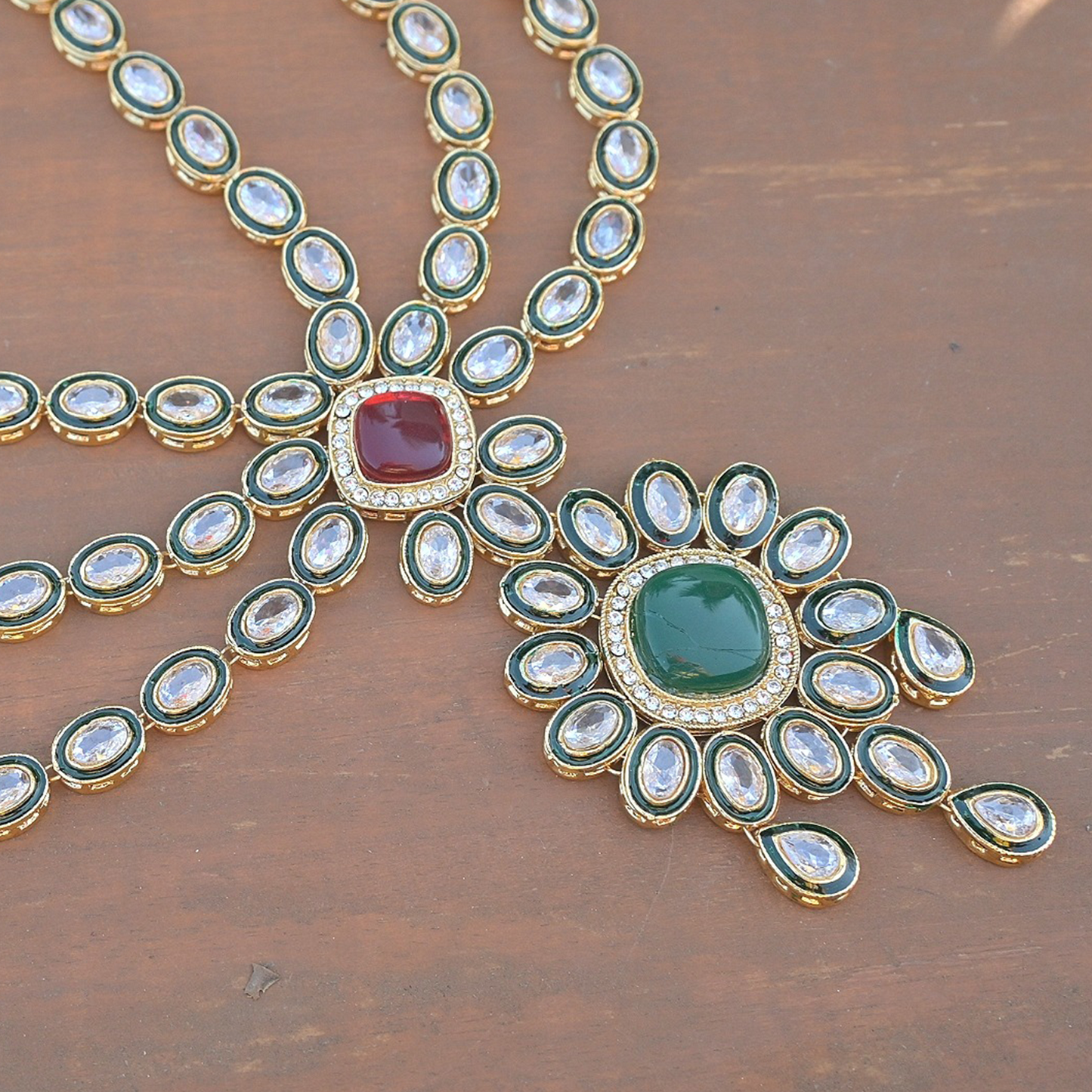 Reverse AD 3 Layered Long Mala Jewellery Set