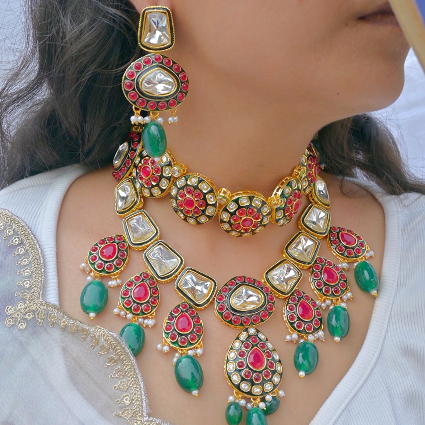 Jeel Polki Kundan Semi Bridal Jewellery Set