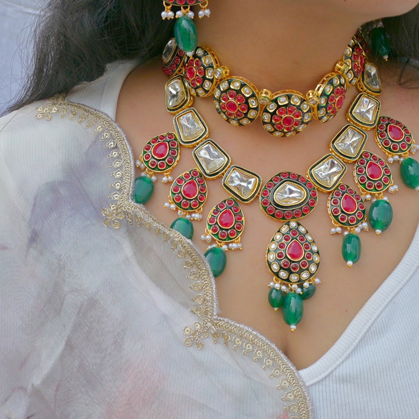 Jeel Polki Kundan Semi Bridal Jewellery Set