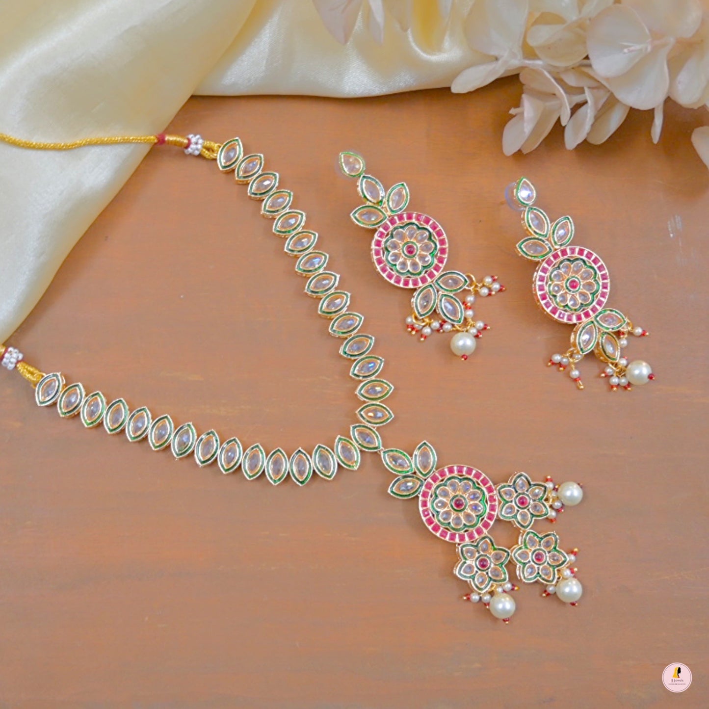 Medha Reverse AD Meenawork Pendant Set