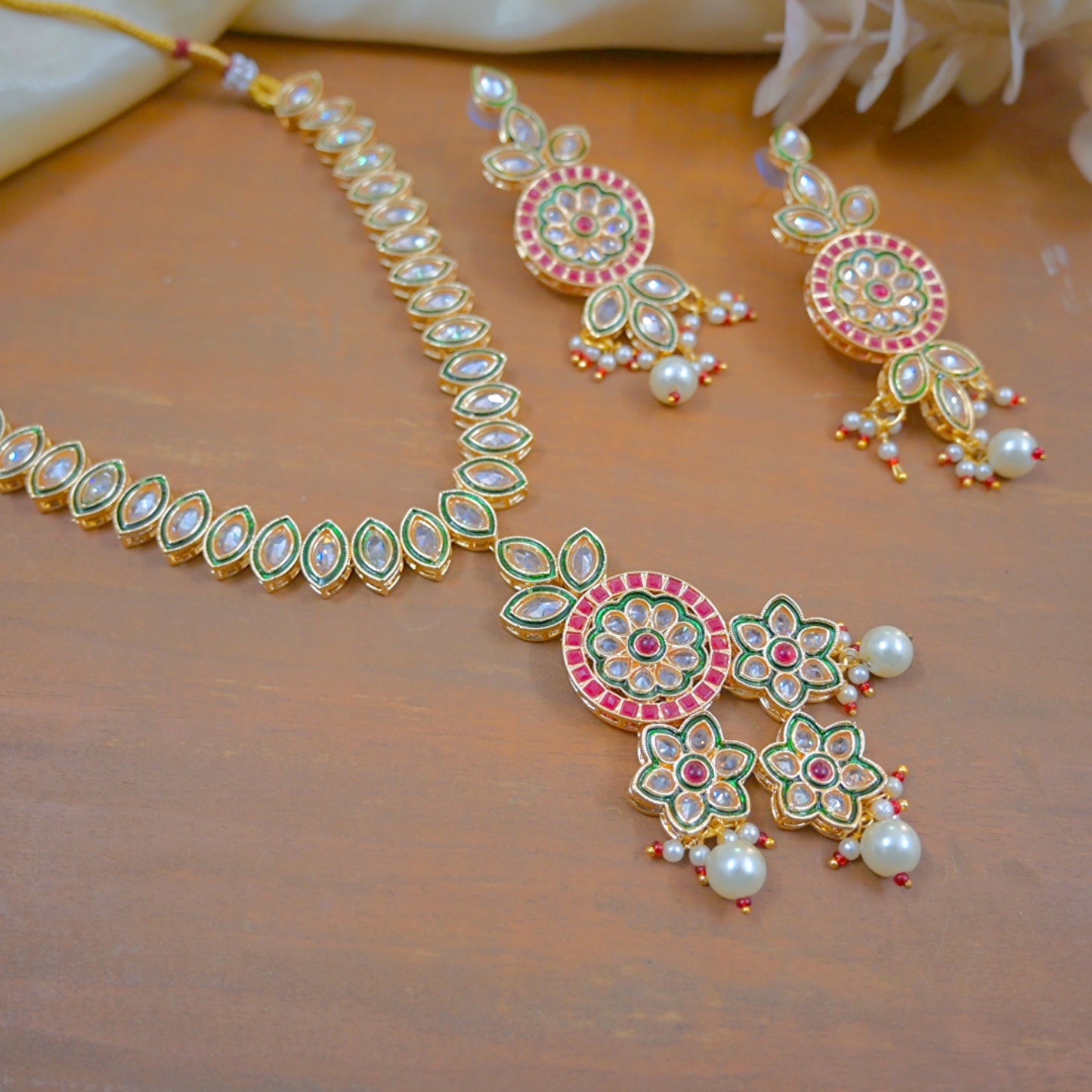Medha Reverse AD Meenawork Pendant Set