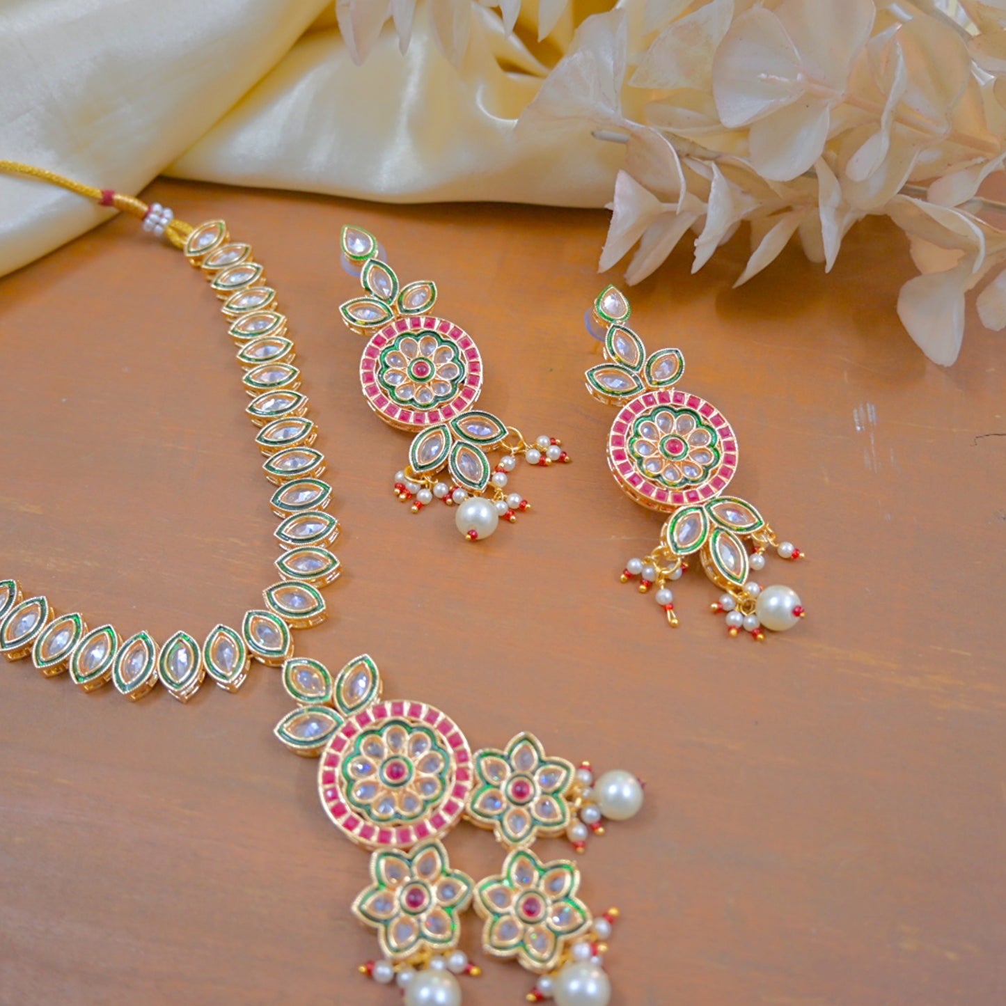 Medha Reverse AD Meenawork Pendant Set