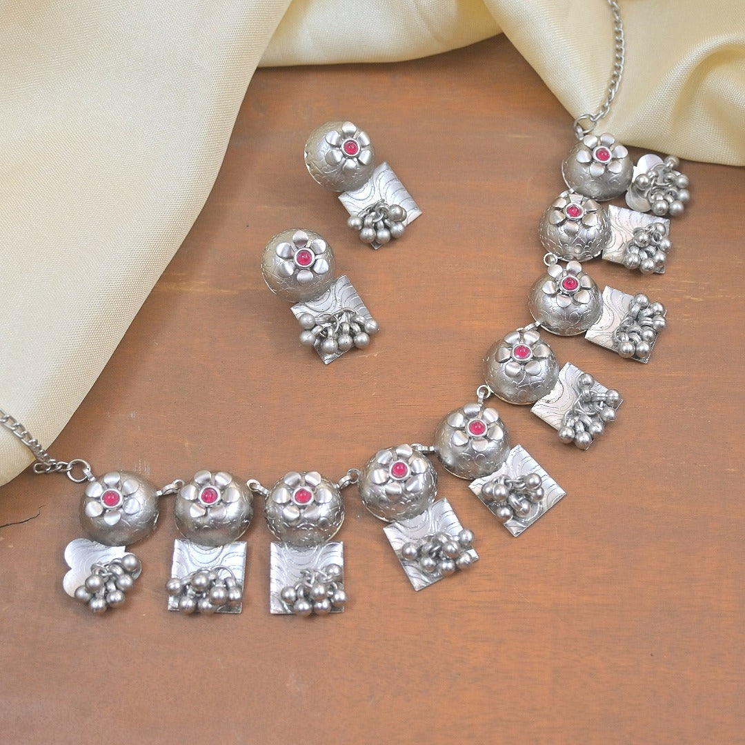Hema Silver Matt Jewellery Set