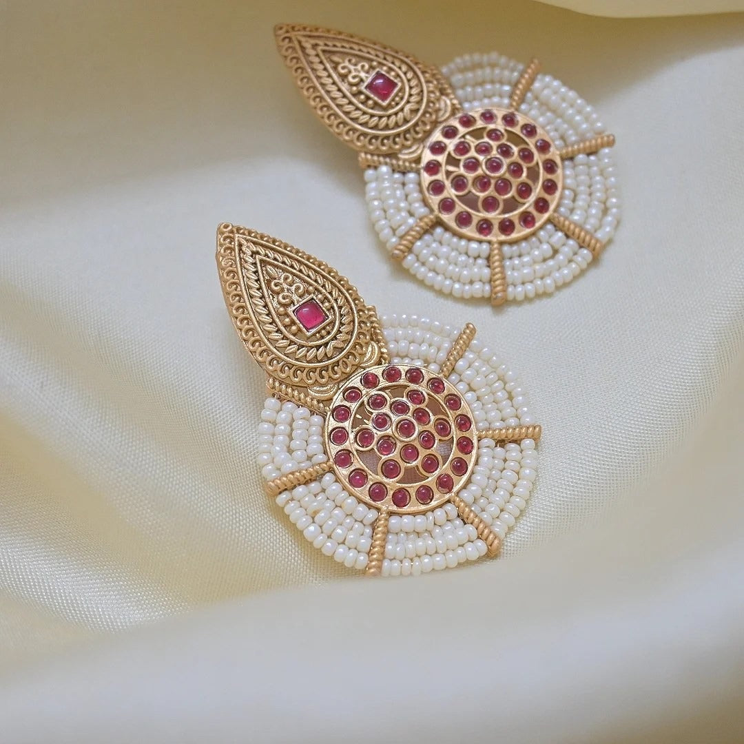 Gunjan Matt Finish Golden Kemp Earrings
