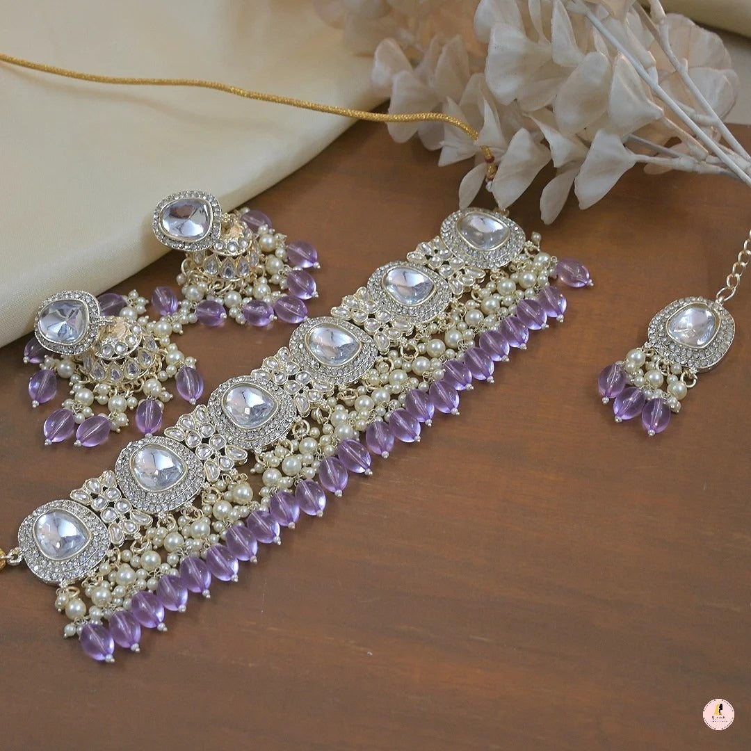 Kianna Pearl Layered Polki Lookalike Choker Set