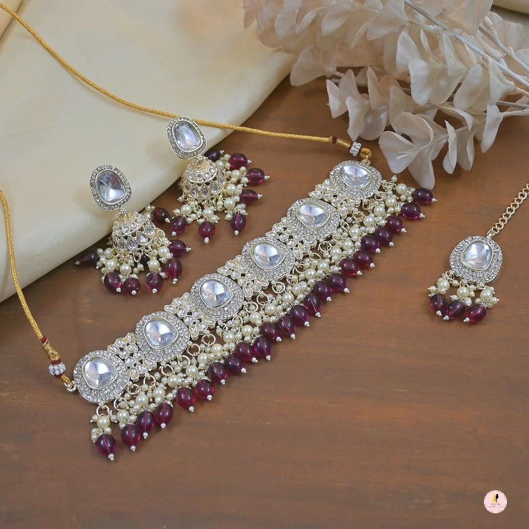 Kianna Pearl Layered Polki Lookalike Choker Set