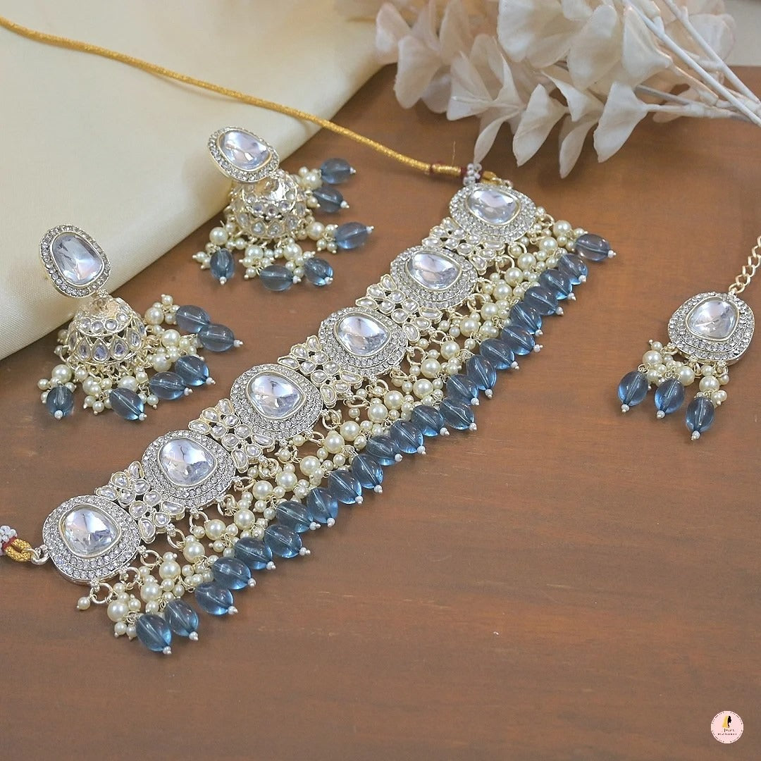 Kianna Pearl Layered Polki Lookalike Choker Set