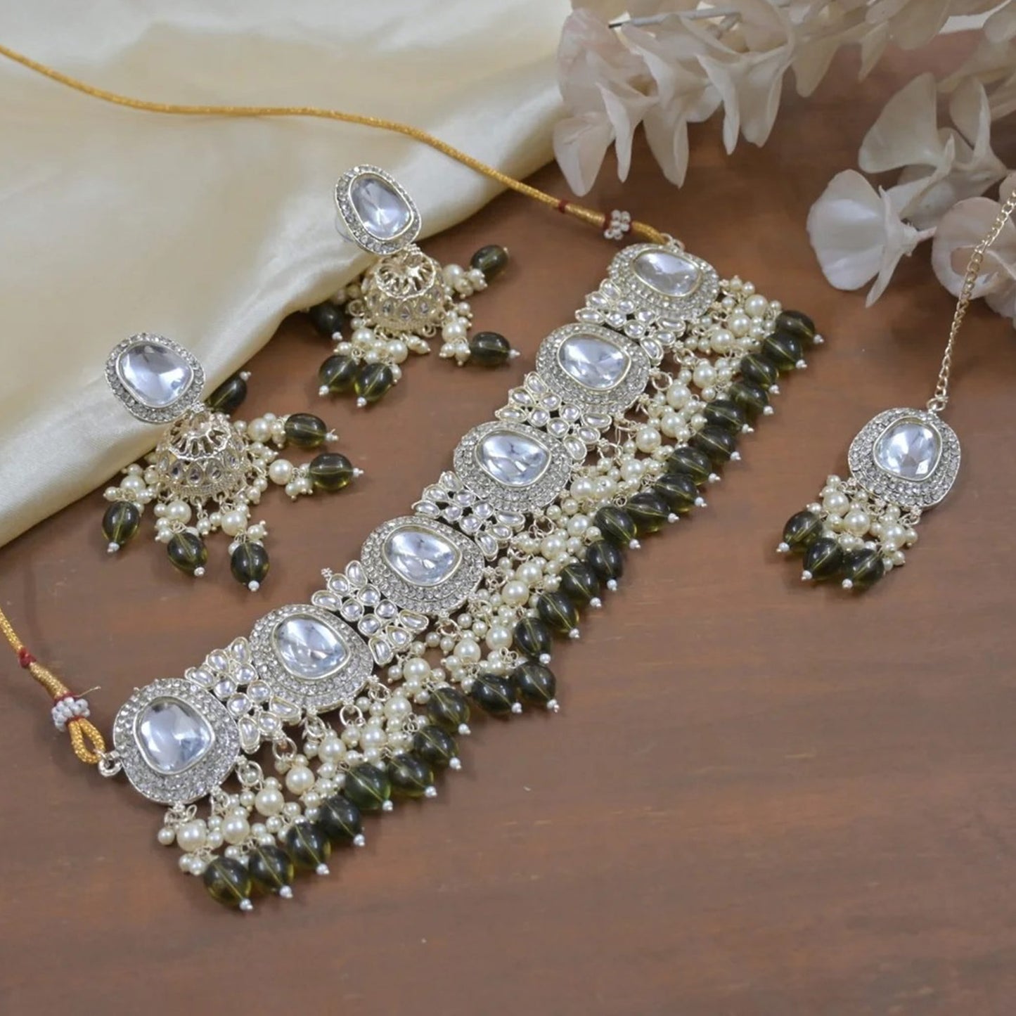 Kianna Pearl Layered Polki Lookalike Choker Set