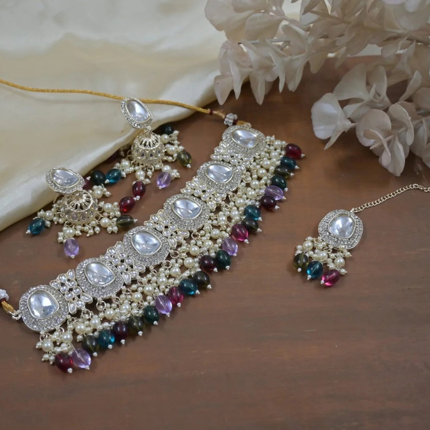 Kianna Pearl Layered Polki Lookalike Choker Set
