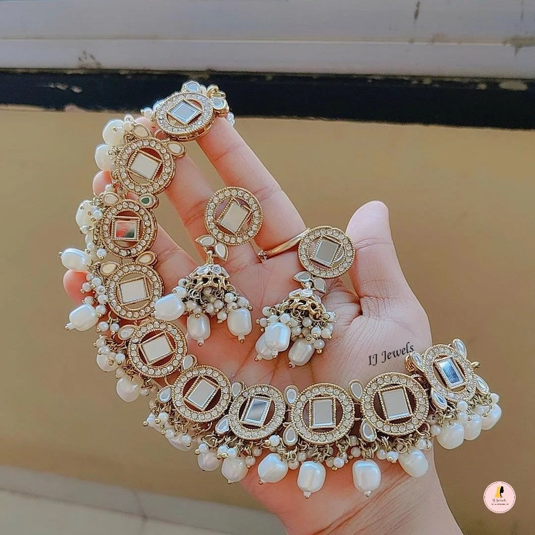 Slesha Mirror Neckpiece - White