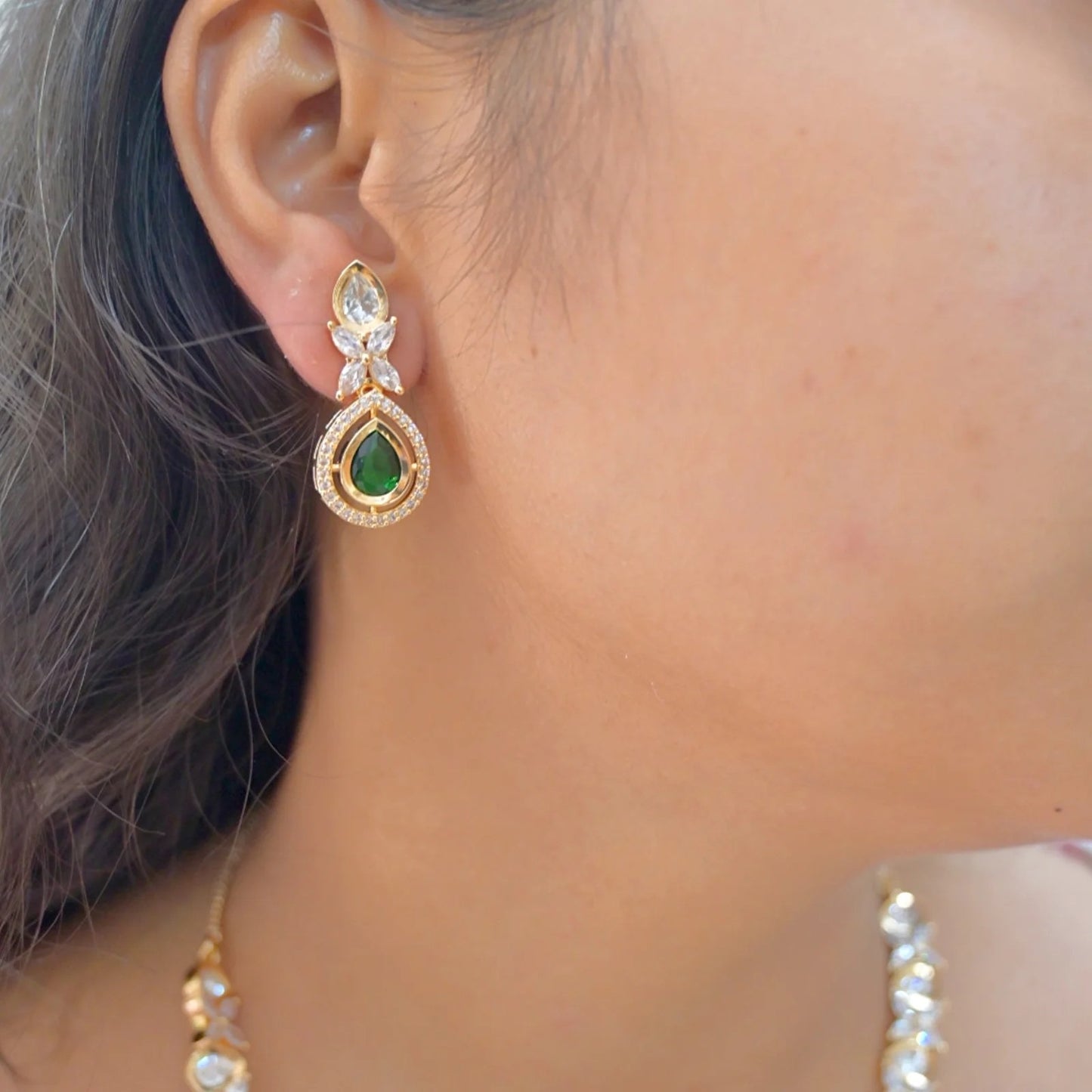 Real Polki Kundan Emerald Jewellery Set