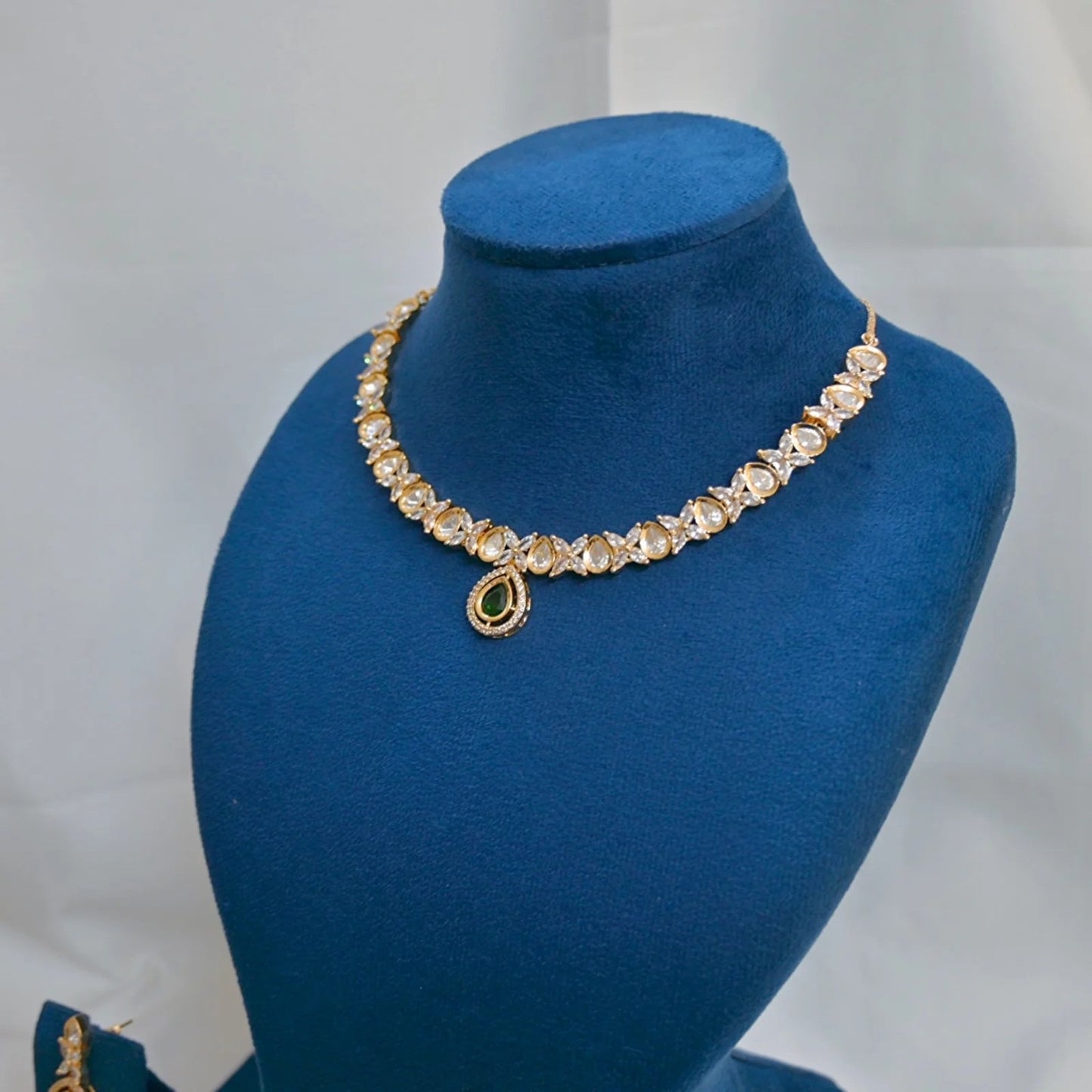 Real Polki Kundan Emerald Jewellery Set