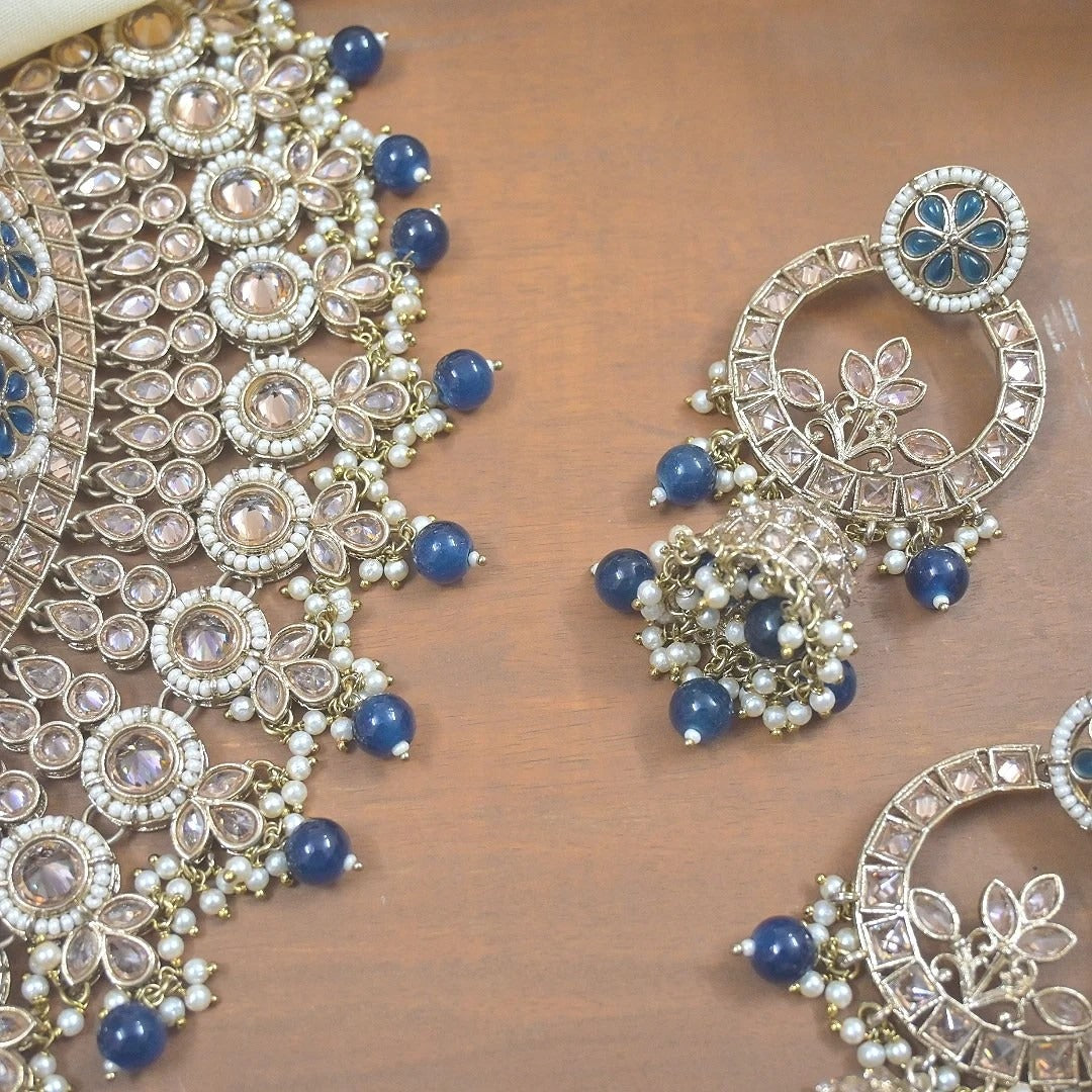 Avni Reverse AD Semi Bridal Set - Navy Blue