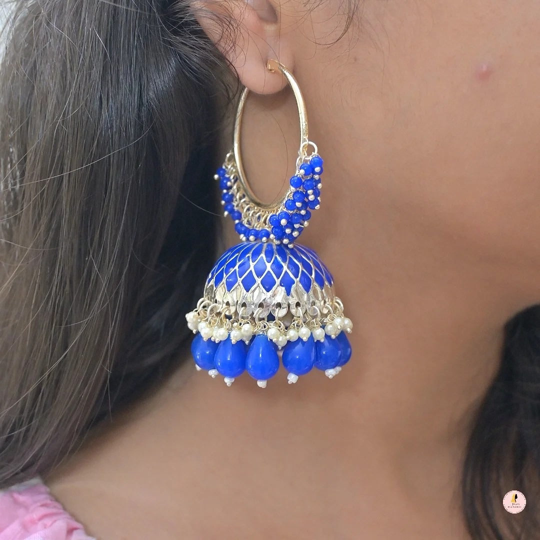 Ridhima Meenawork Lightweight Jhumkas - Royal Blue