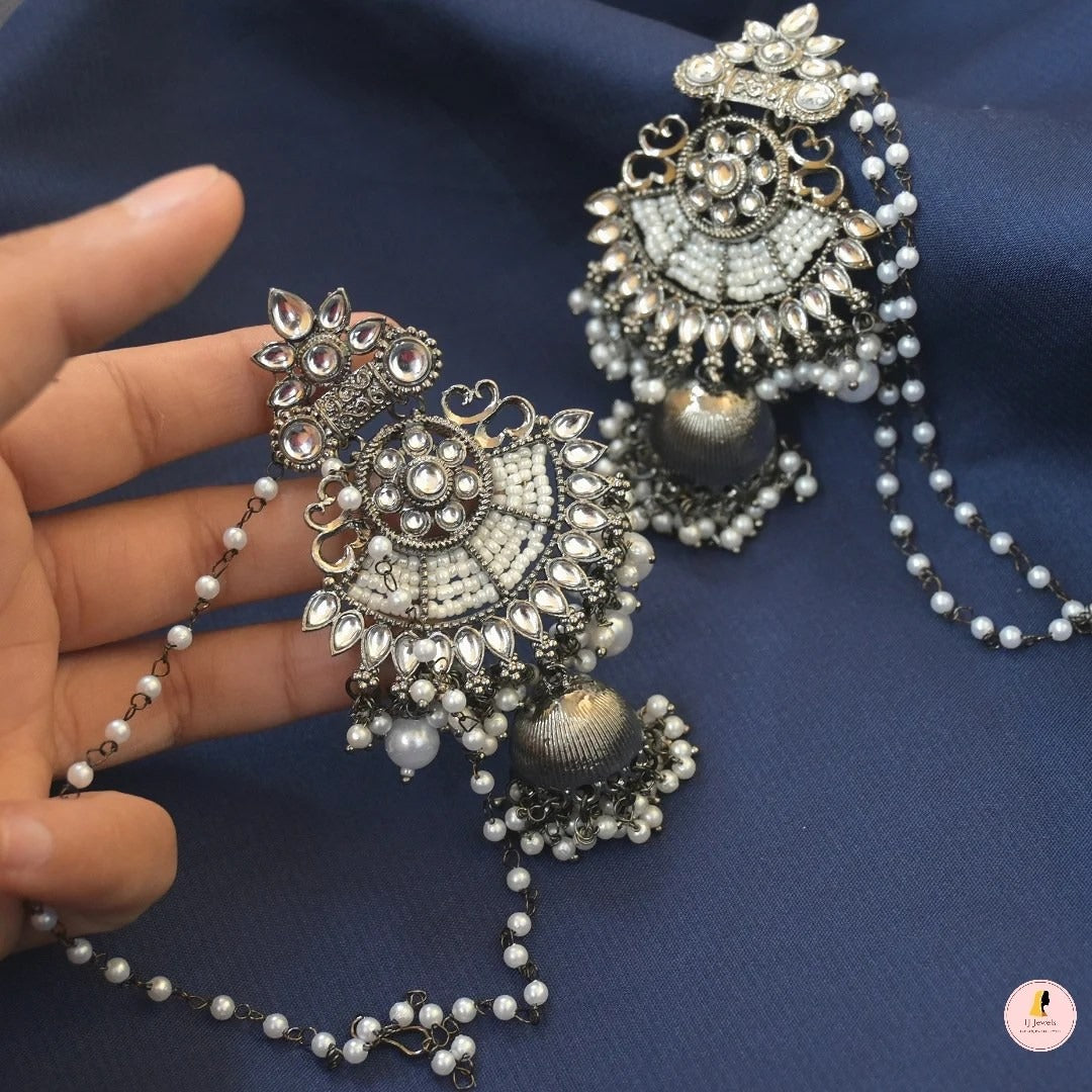 Sunakshi Black Metal Jhumkas with Earchain