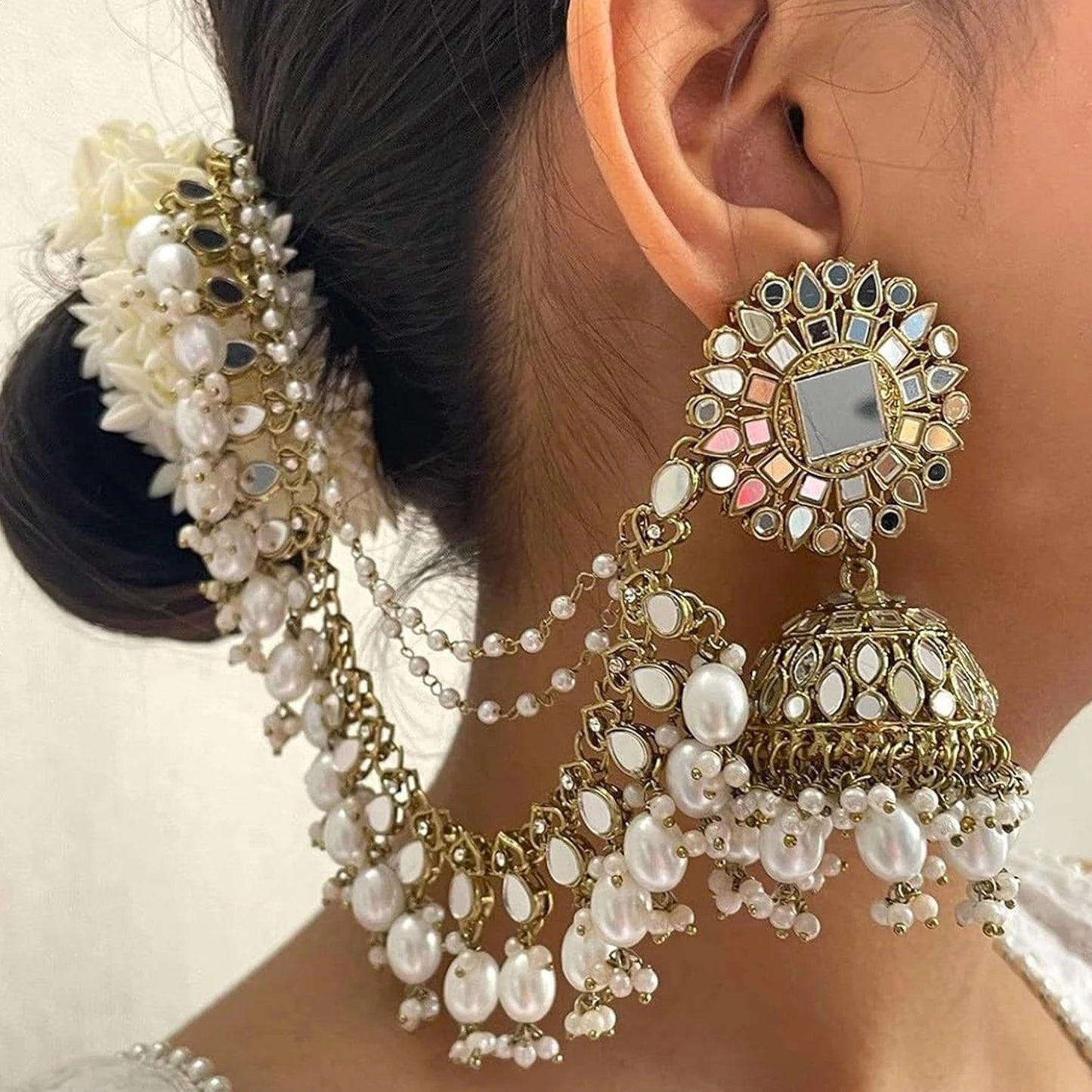 Kavya Mirrorwork Sahara Jhumkas with Tikka