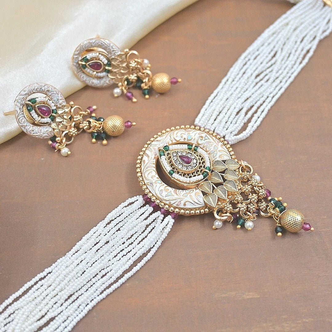 Renuka Premium Copper Pearl Jewellery Set