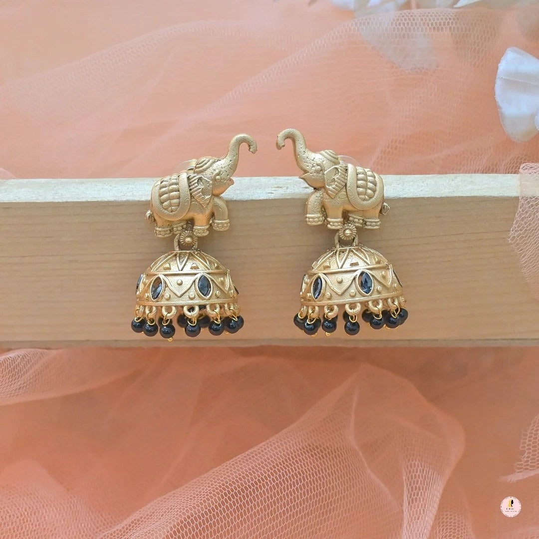 Varalakshmi Elephant Motif Golden Jhumkas