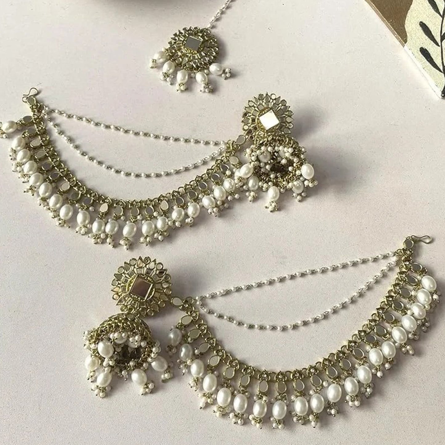 Kavya Mirrorwork Sahara Jhumkas with Tikka