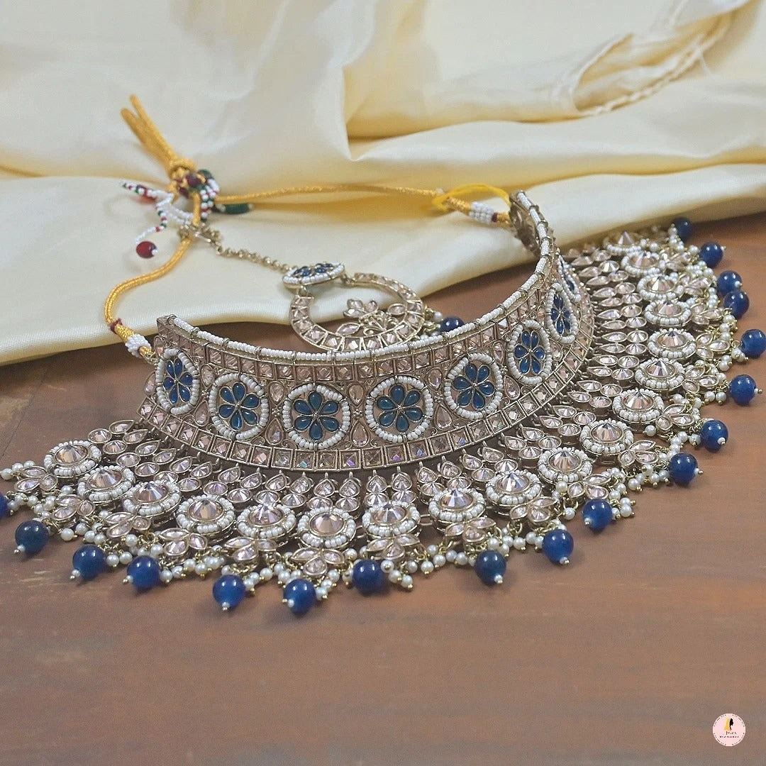 Avni Reverse AD Semi Bridal Set - Navy Blue